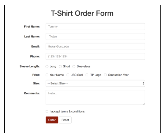 t-shirt order form